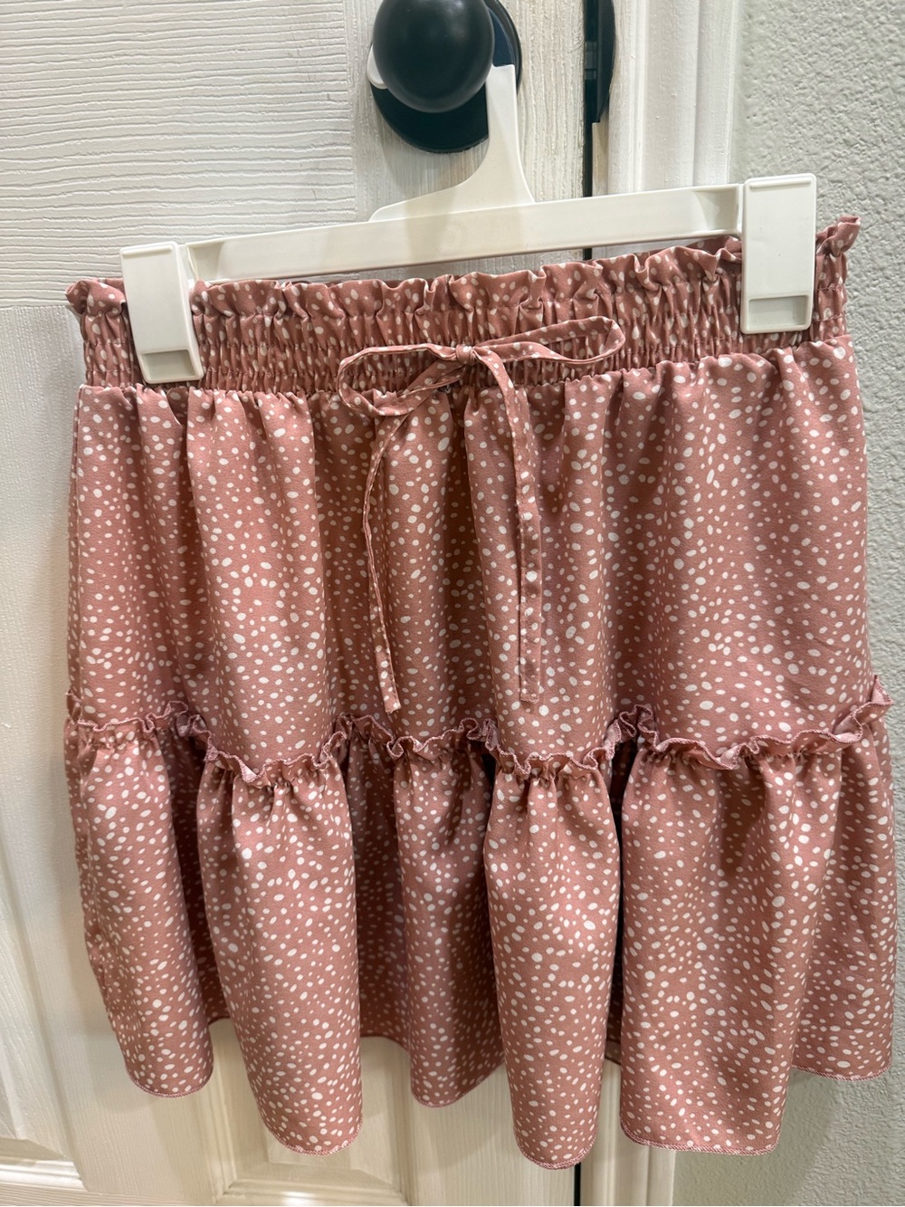 Tiered Pink Polka Dot Drawstring Skirt